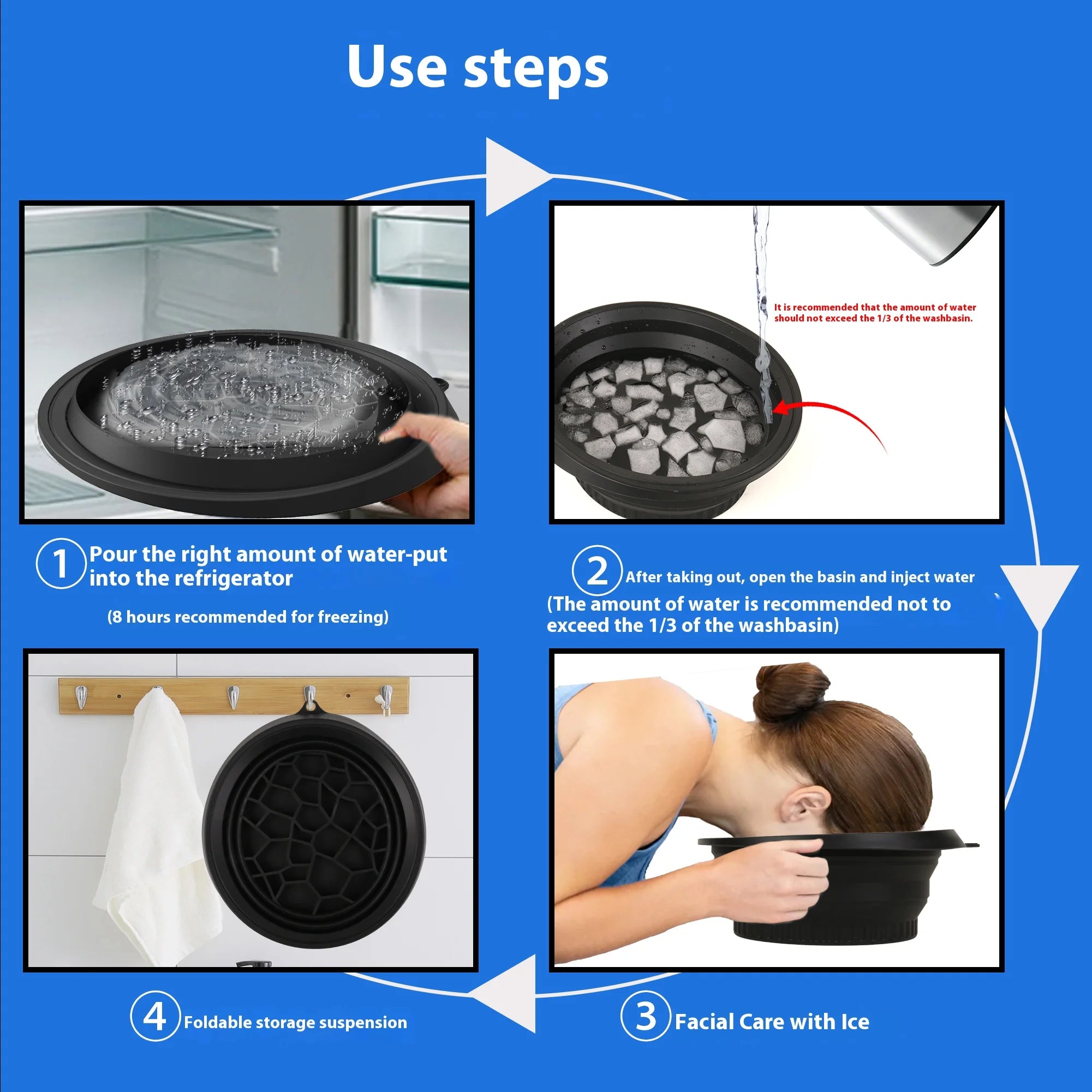 Foldable Silicone Face Ice Bath Tray Cold Therapy for Facial Puffiness Portable Cryo Skin Tool Travel Beauty Bowl Facial Tool