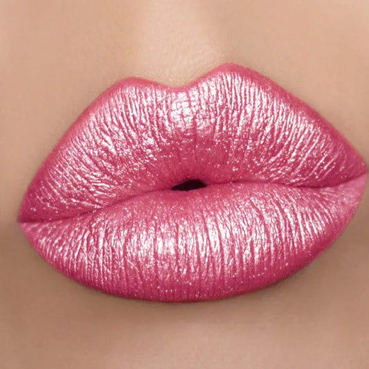 Shiny metallic lipstick from Blushimmer with pearlescent finish, bold and intense color, long-lasting matte lip makeup for women.