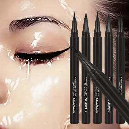 Set of 5 Blushimmer waterproof liquid eyeliner pens with ultra-fine tips for long-lasting, black eye makeup.