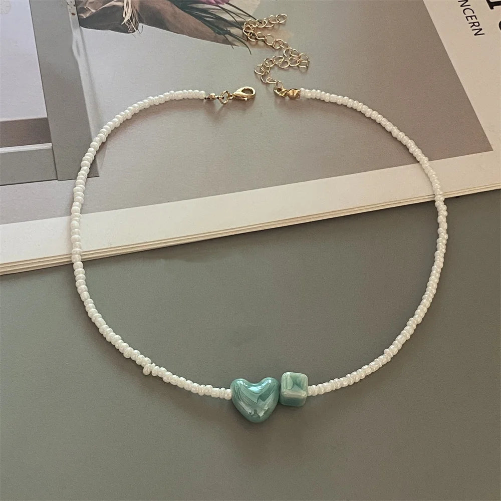 Cute Romantic Geometric Choker Necklace for Women Girl New Trendy Gift Necklace Seed Beads Fashion Jewelry