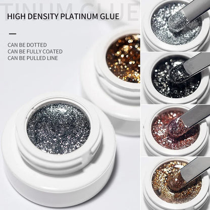 Blushimmer silver and gold metallic nail gel polish with UV glitter and embossed reflective finish for professional nail art.