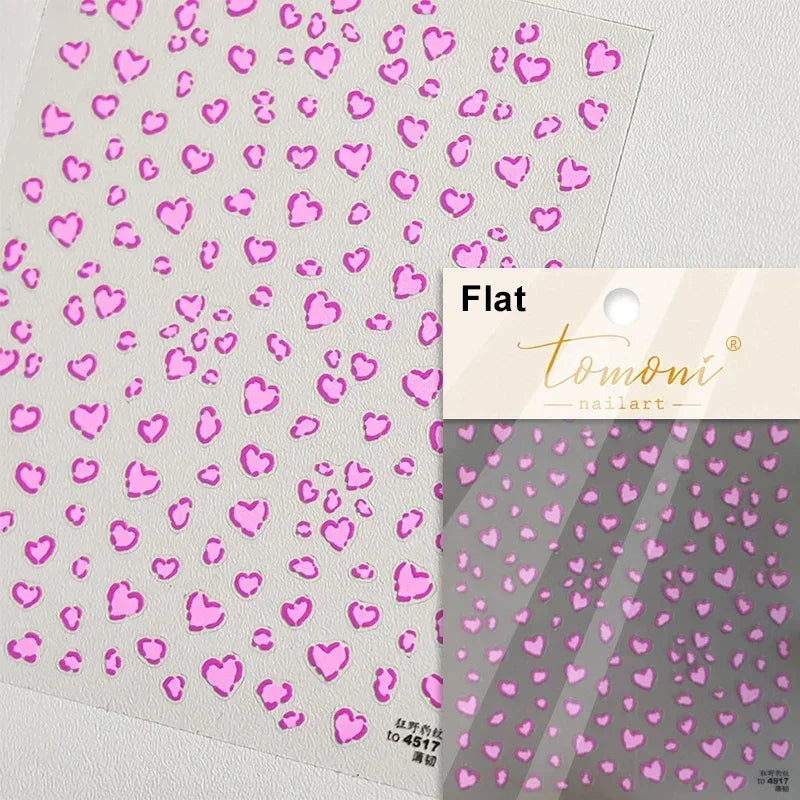 Colorful Cat's Eye 5D gradient European love heart gem and crystal nail art stickers for manicure decoration.