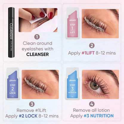 Libeauty Brow Lamination and Lash Lift Kit by Blushimmer, featuring 20 individual sachets with tools and products for beauty treatment.