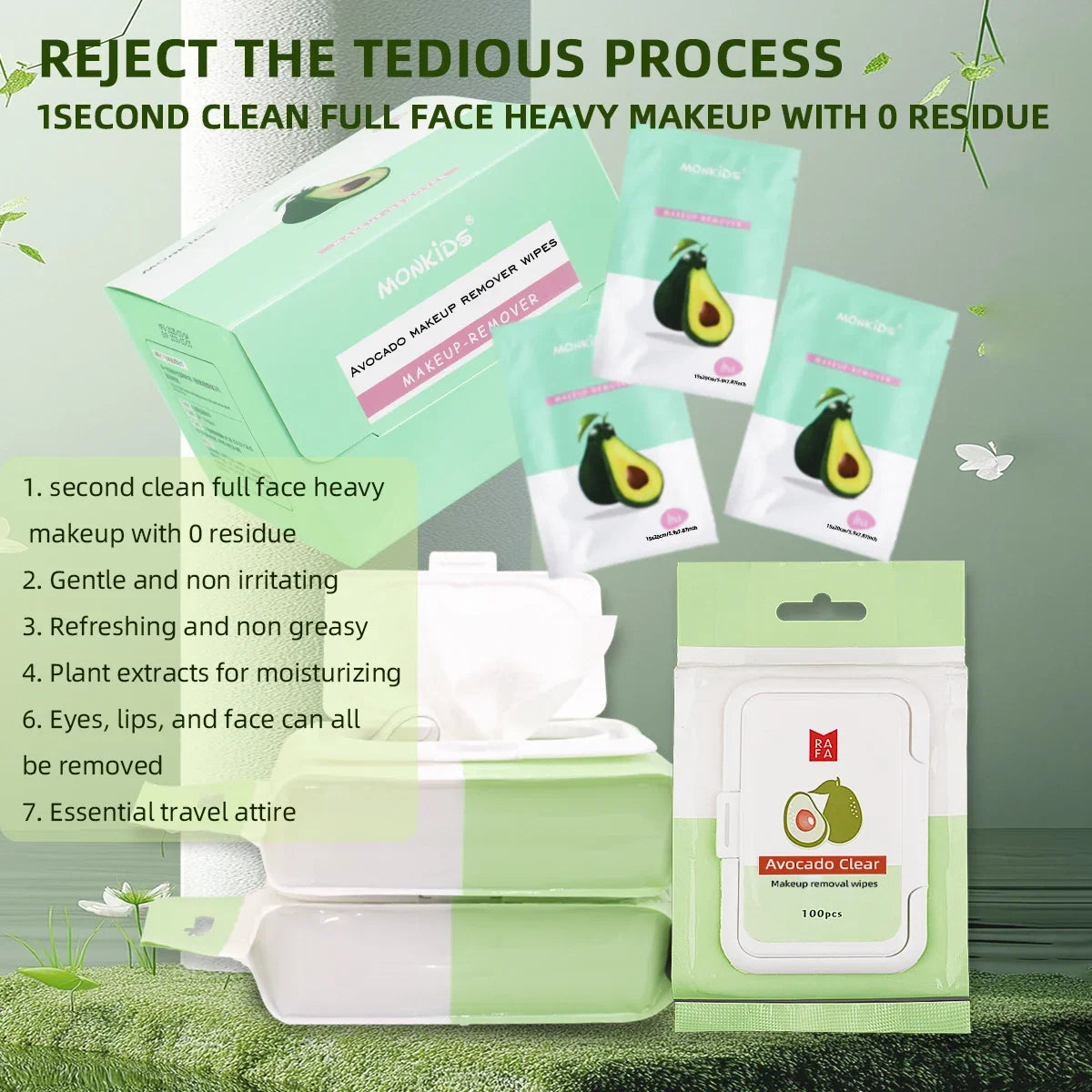 Blushimmer facial makeup remover wipes, 1 pack and box of individually packaged facial makeup remover wipes on a white background.
