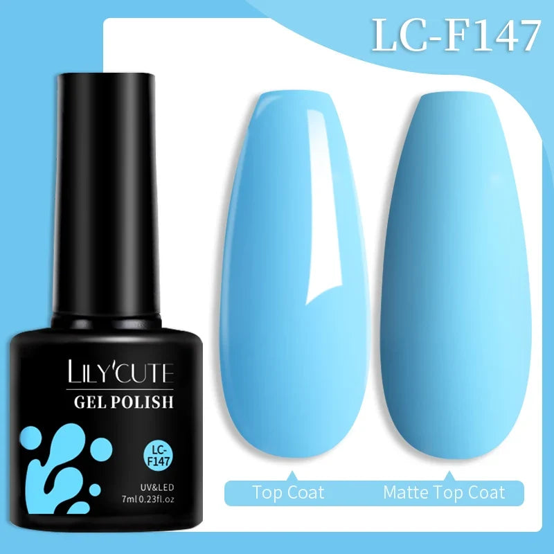 Colorful LILYCUTE gel nail polish by Blushimmer in 7ml bottles, vibrant shades for long-lasting manicures and nail art.