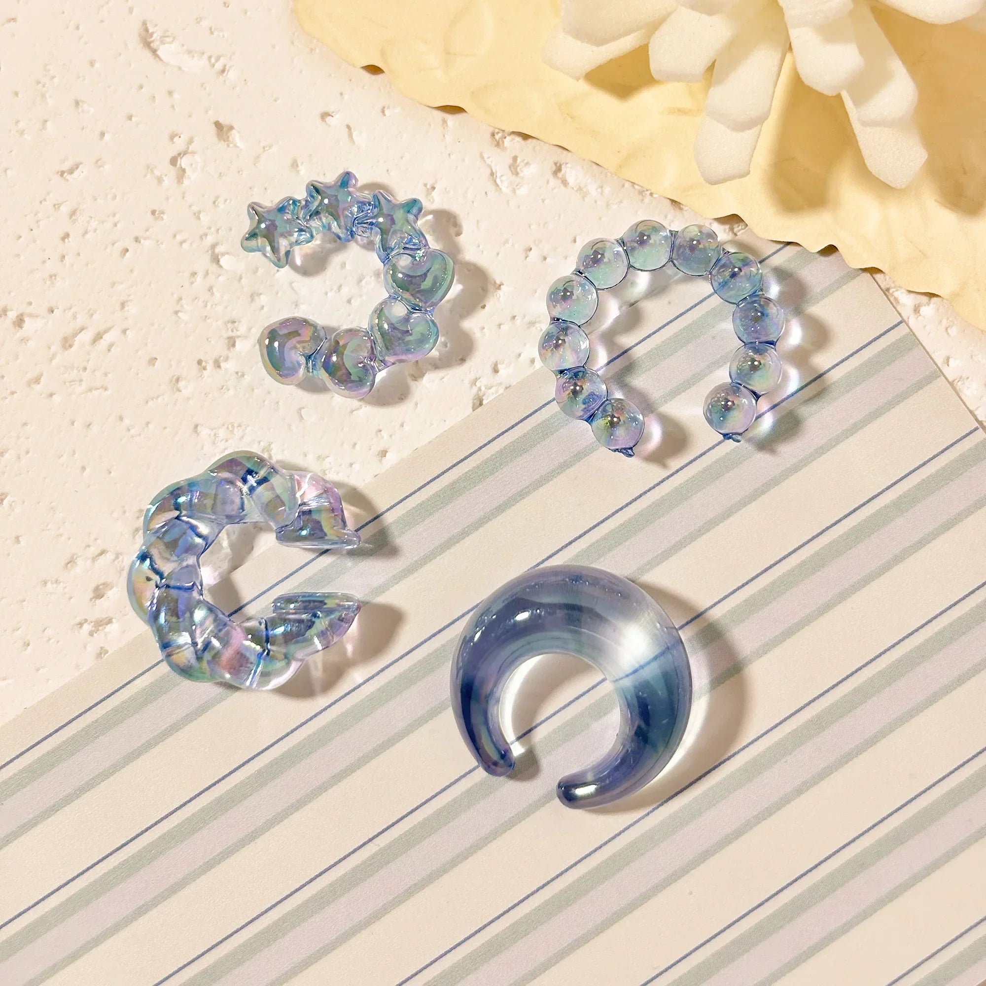 4PCS C-ring No Ear Hole Clip Earrings Ear Bone Clips Transparent Colorful Dopamine Simple High-end Earring Set Jewelry Wholesale