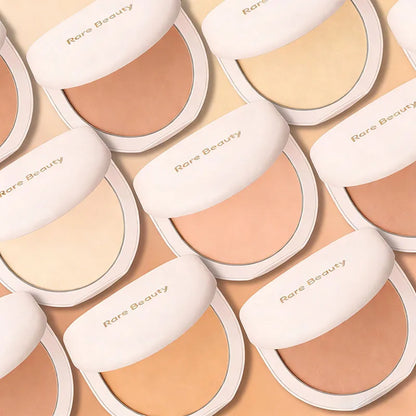 Blushimmer Rare Beauty pressed powder with matte finish, talc-free, waterproof, long-lasting facial finishing powder with fine texture