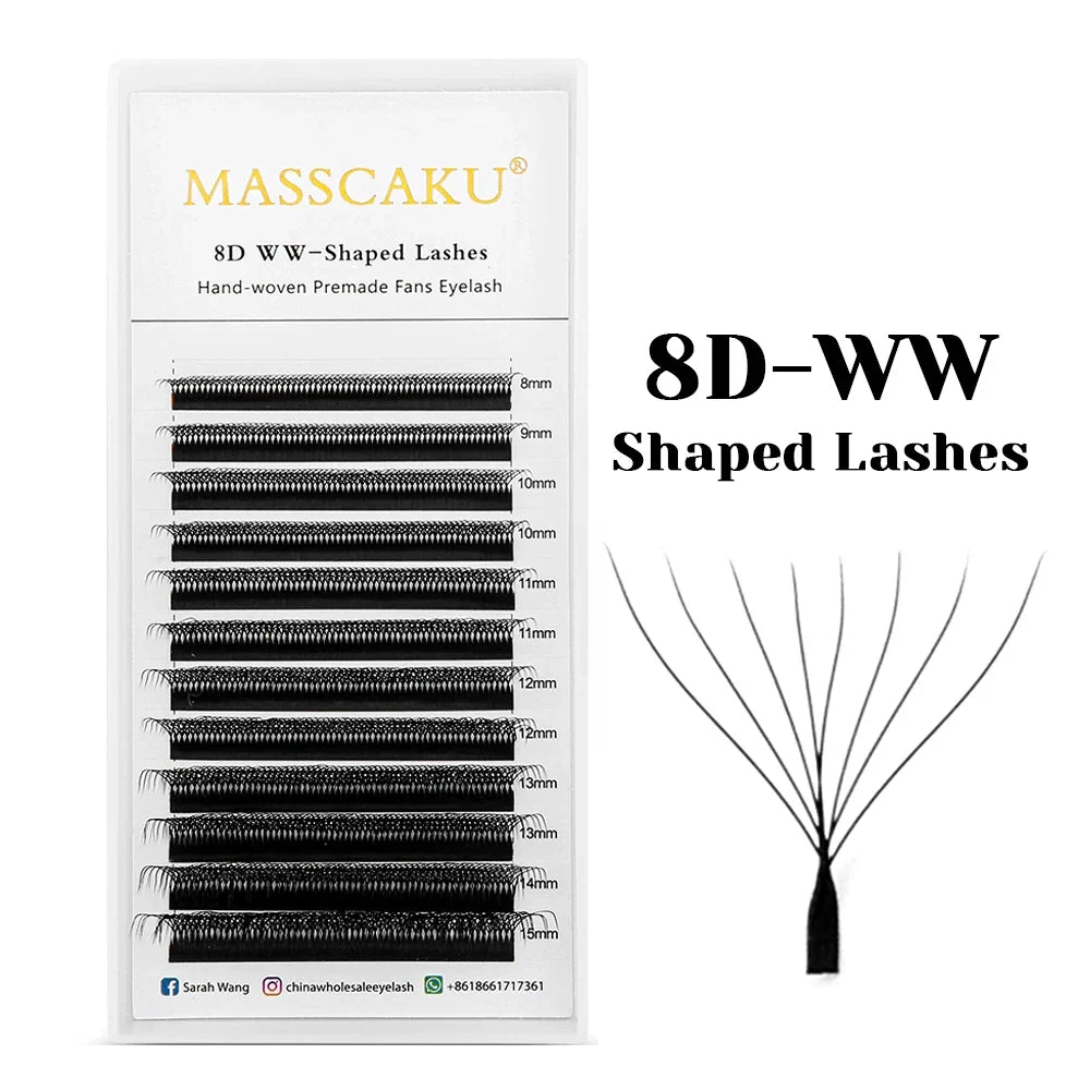 Blushimmer MASSCAKU 12Lines premium mink 3D-6D false eyelash extensions with soft, natural W-shape individual lash supplies.