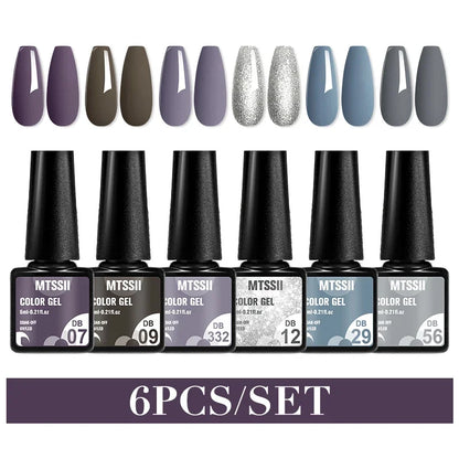 Blushimmer MTSSII 6-piece set of sparkling red gel nail polish bottles for shiny nail art and manicure, with LED UV gel varnish.