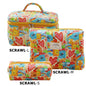 Cute quilted cotton makeup bag by Blushimmer featuring a zipper, portable cloth toiletry case for women and girls.