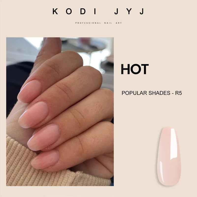 Milky white rubber base gel polish by Blushimmer, nude pink color for gel nails, UV/LED semi-permanent nail art enamel.