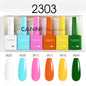 Blushimmer CANNI HEMA free nail gel polish set with six 9ml bottles in vibrant colors, perfect for semi-permanent UV and LED gel nails.