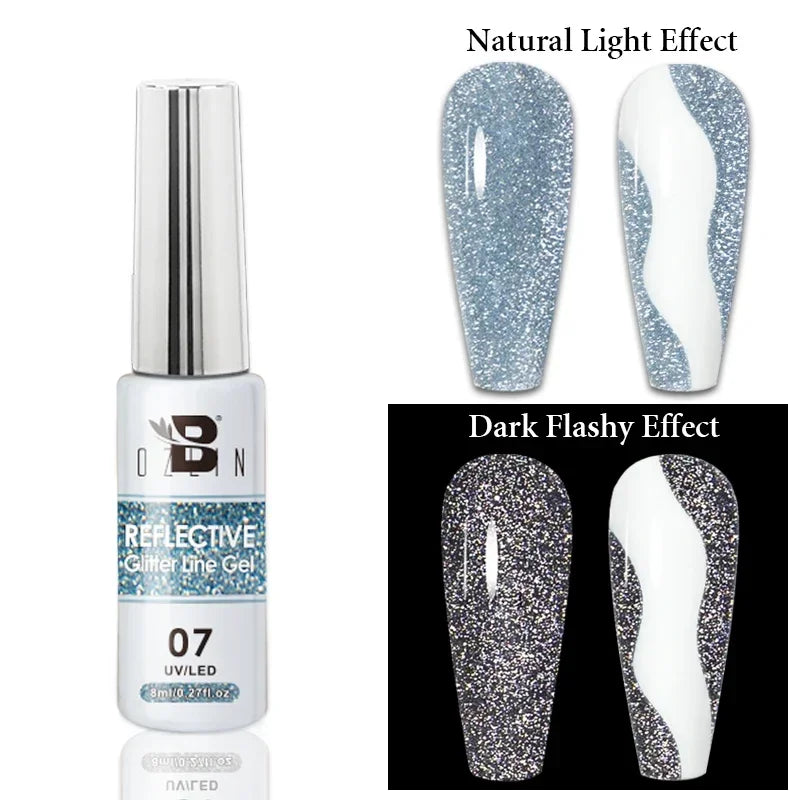 Blushimmer metallic gel polish in gold and silver with chrome mirror finish, semi-permanent UV LED nail gel for a bright, reflective nail look