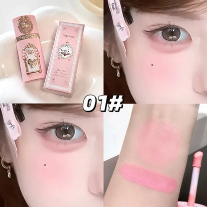 Blushimmer Gege Bear Strawberry Cupid pink velvet matte lip cream and liquid blush set with pressed powders, long-lasting and lightweight.