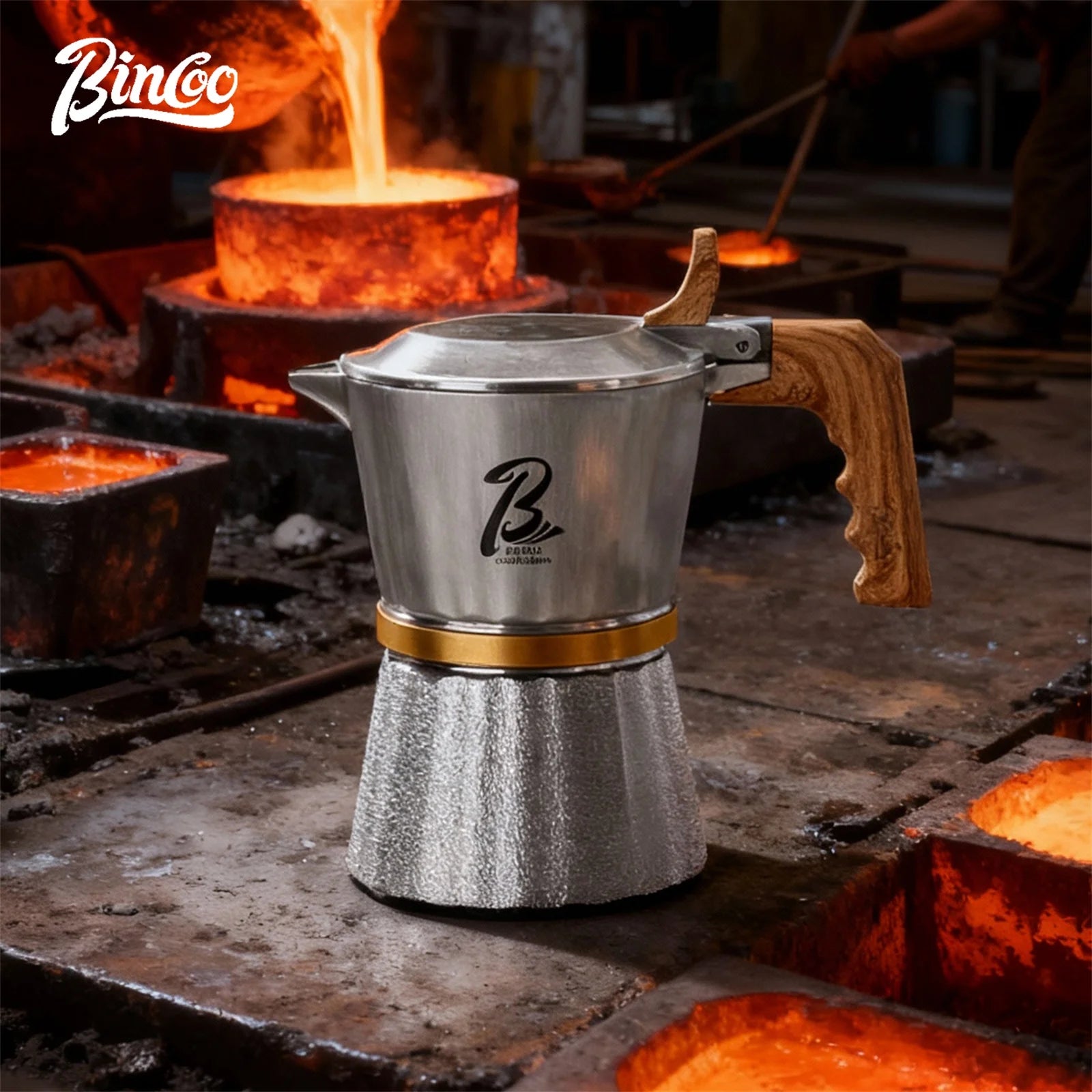 Bincoo Three Valves Moka Pot,316 Stainless Steel Stovetop Espresso Maker 2 Cups,Espresso Coffee Pot Barista Accessories