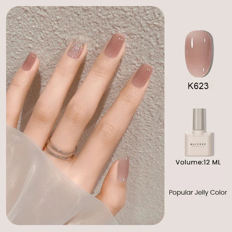 Blushimmer MAYCHAO 12ml jelly gel nail polish top coat for semi-permanent UV and LED gel nails, long-lasting manicure finish.