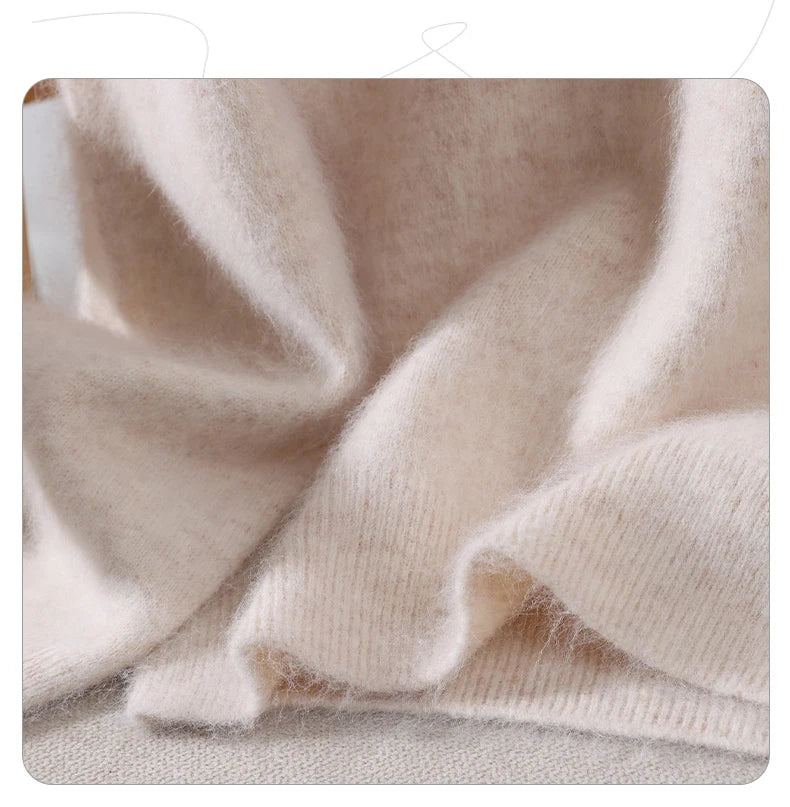 Autumn And Winter New High-End Female Mink Cashmere Sweater Solid Color Long-Sleeved Wool Knit Bottoming Sweater Loose Top