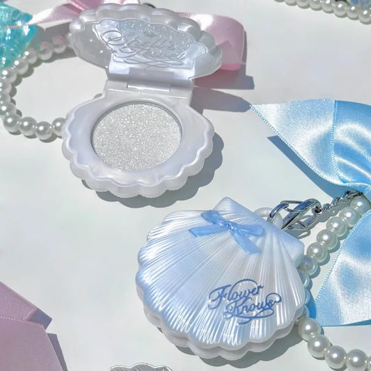 Blushimmer Flower Knows Shell Pearl highlighter palette with shimmering glitter and luminous makeup highlight shades.