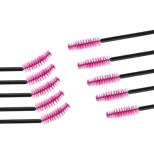 Set of 100 disposable micro eyelash extension brushes, mascara wands, and eyebrow combs from Blushimmer.