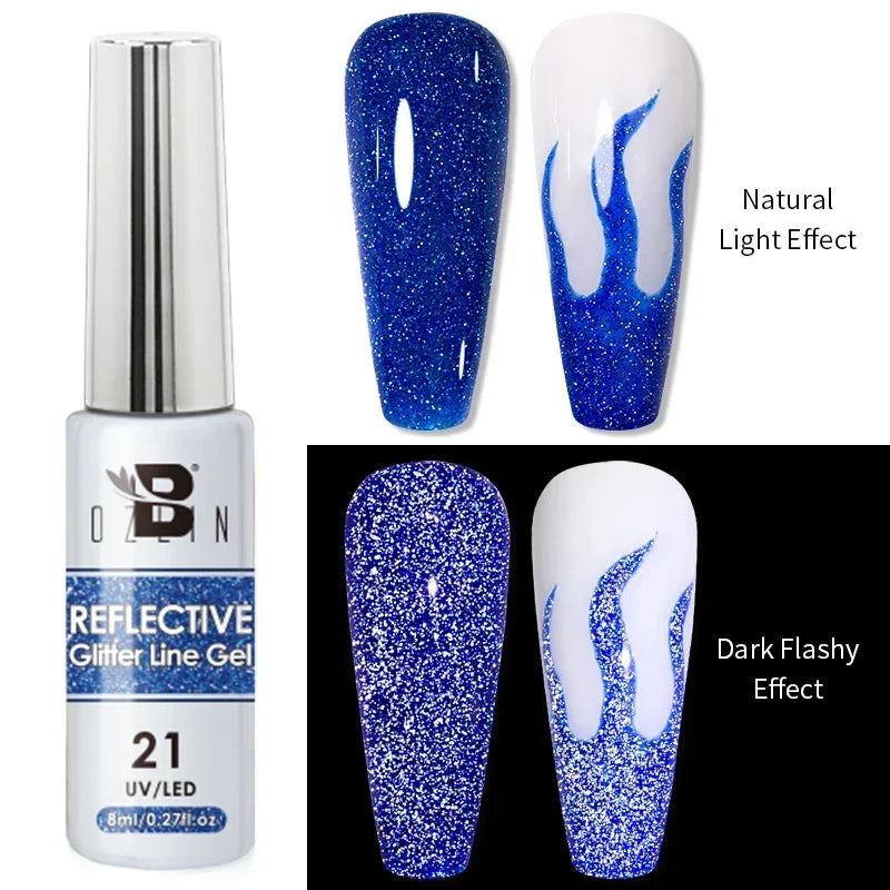 Blushimmer 5ML gold and silver metallic gel polish with chrome mirror finish, ideal for French and UV LED semi-permanent nail designs.