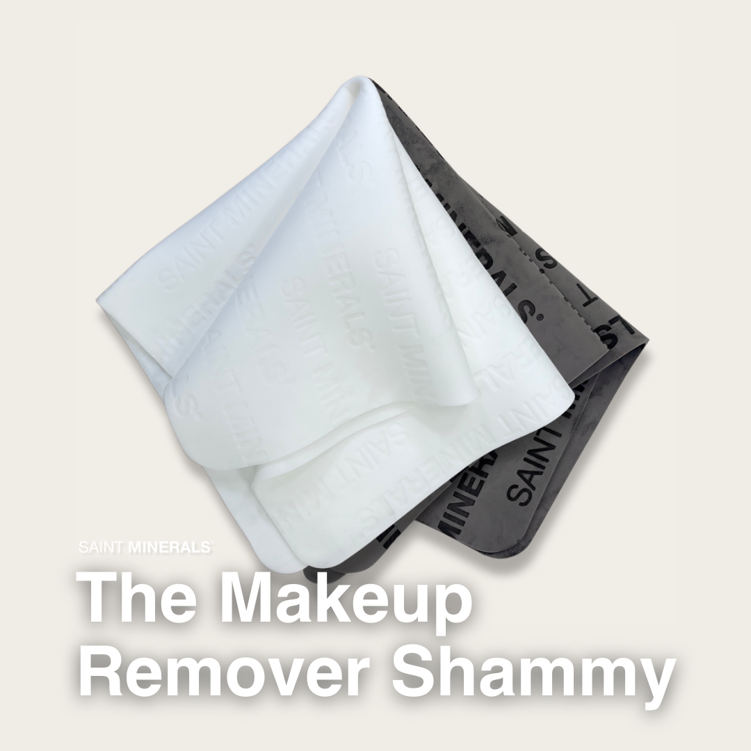 Panoply Beauty Saint Minerals makeup remover shammy showing textured, soft fabric for gentle facial cleansing.