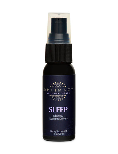 Liposomal Sleep Aid by OPTIMACY showing a bottle of Liposomal Sleep supplement with a sleep-themed background.