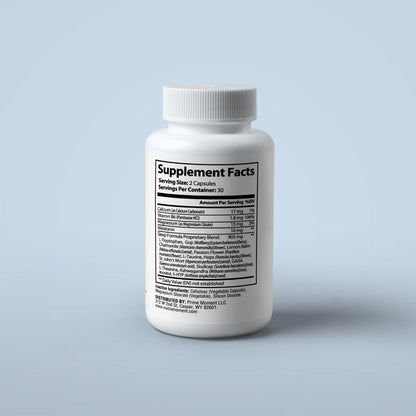 Nutra Moment Sleep Support supplement bottle with capsules, designed to promote restful sleep and relaxation.
