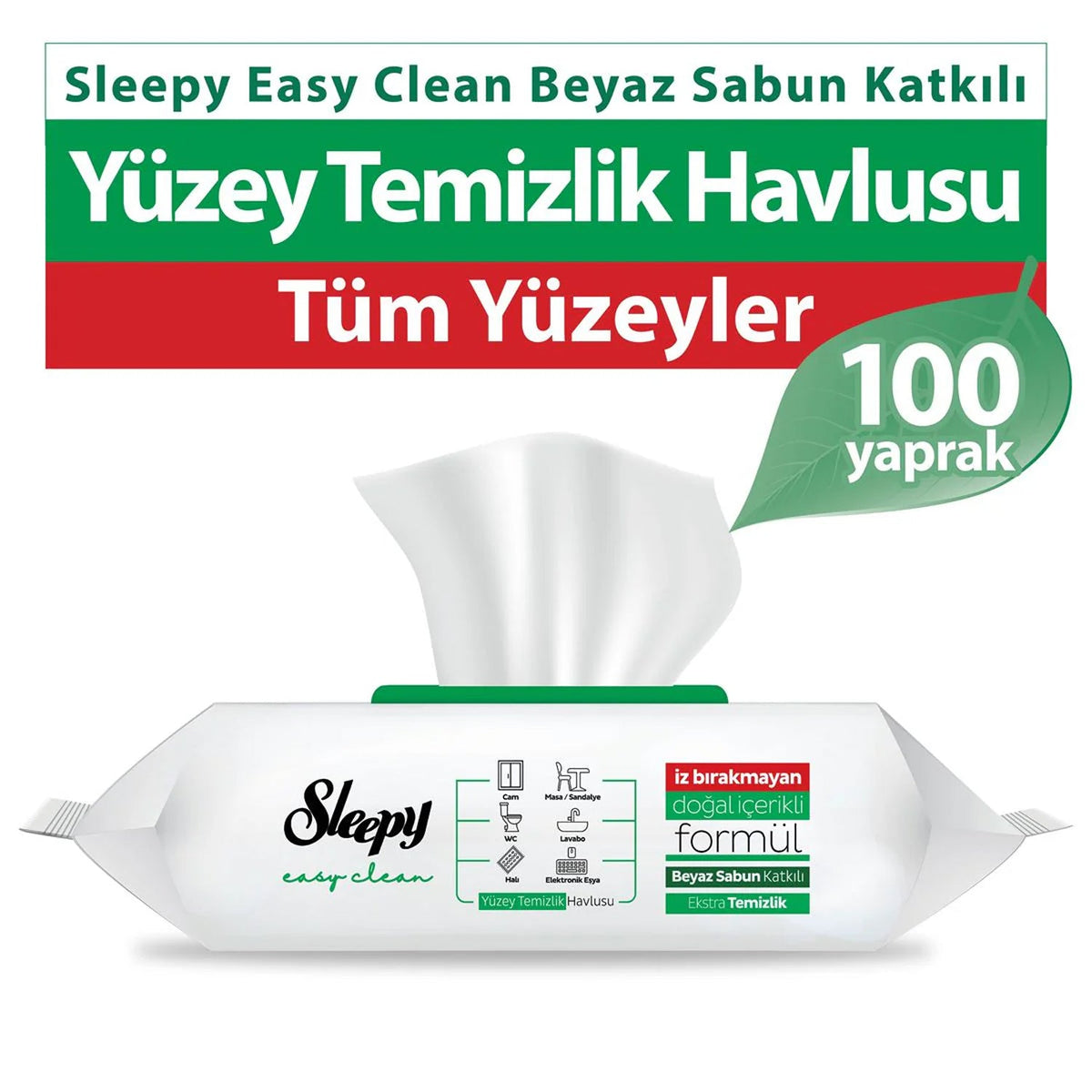 Sleepy Easy Clean Wipes in green, 100-pack, S101 cleaning product with soft, disposable wipes for quick and effective cleaning.