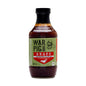 Bottle of WarPig BBQ SNAFU Elite BBQ Sauce with label visible, showcasing rich, dark sauce in a clear glass bottle.