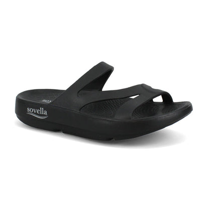 Black Sovella Active Recovery Sandals for women by Lucky Feet Shoes, featuring comfortable slide design and supportive sole.