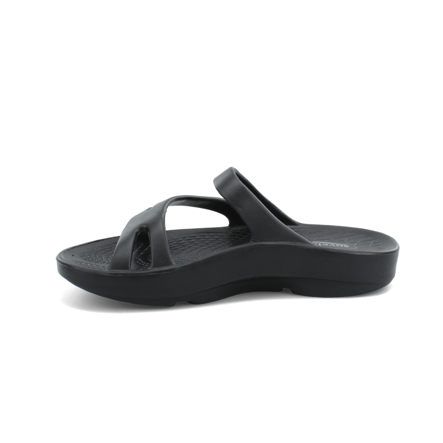Women's Sovella Active Recovery Sandals by Lucky Feet Shoes, black PF slide with cushioned design for comfort and support.