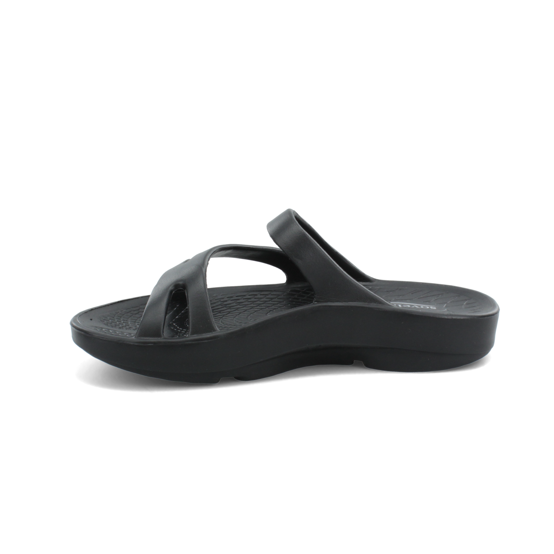 Women's Sovella Active Recovery Sandals by Lucky Feet Shoes, black PF slide with cushioned design for comfort and support.