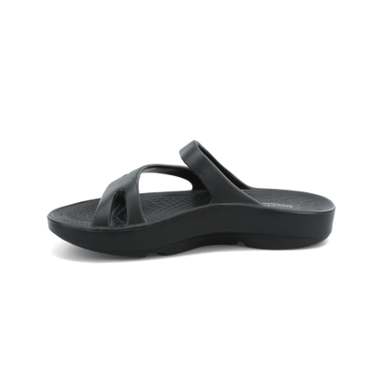 Women's Sovella Active Recovery Sandals by Lucky Feet Shoes, black PF slide with cushioned design for comfort and support.