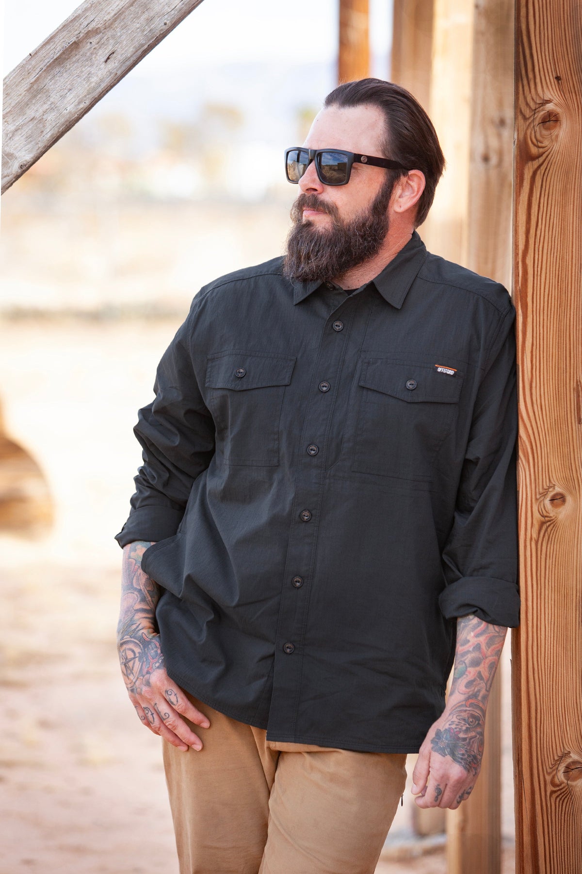 Off The Grid Surplus Echo Bravo LS Shirt in Vintage Black, long sleeve casual shirt with a relaxed fit and subtle detailing.