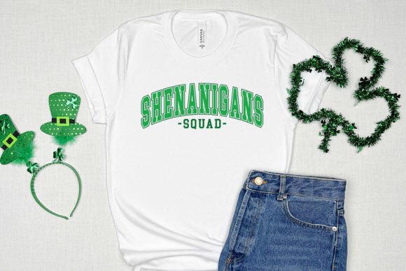 Unisex bamboo and cotton graphic T-shirt featuring St. Patrick's Day Shenanigans Squad SVG design by Spun Bamboo.