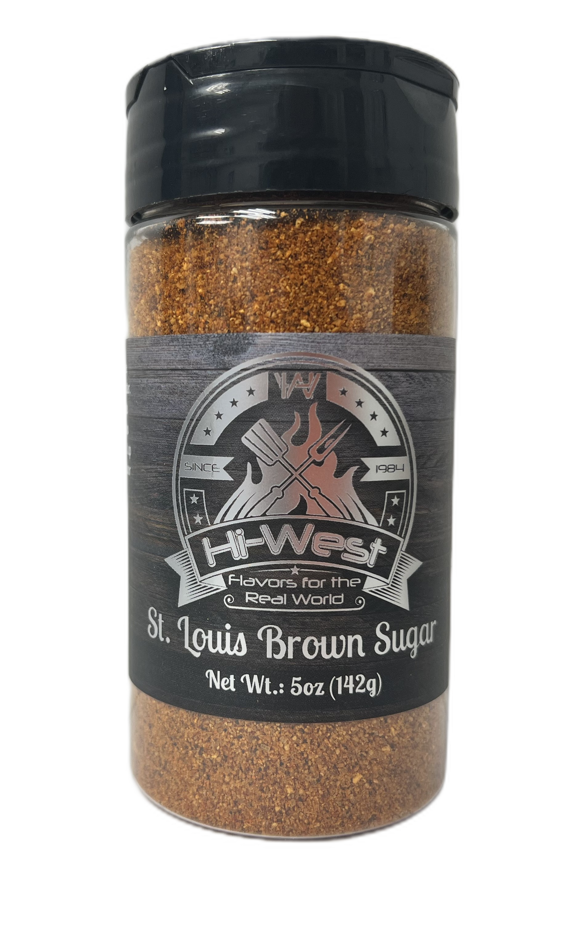 Hi-West St. Louis Brown Sugar Seasoning jar showing the front label, part of Hi-West Foods' spices and seasonings collection.