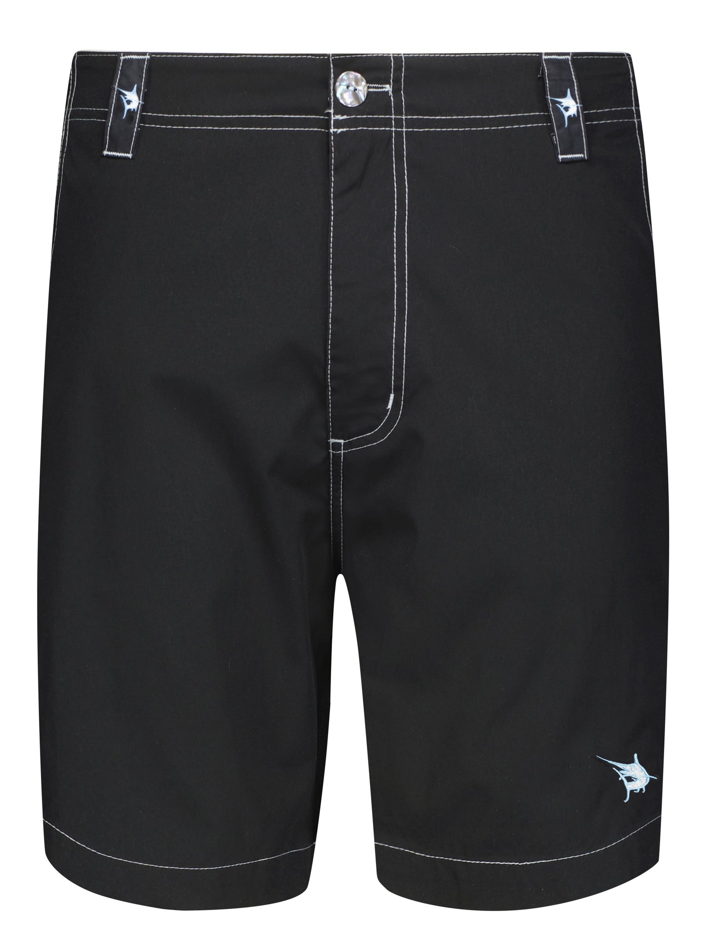 Black Starboard shorts by White Water Life, featuring a comfortable fit and casual style, displayed on a clean background.