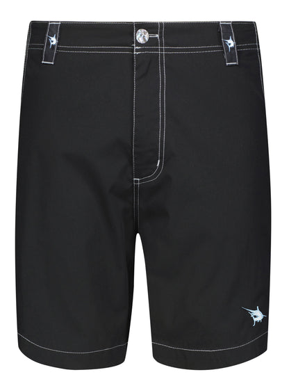 Black Starboard shorts by White Water Life, featuring a comfortable fit and casual style, displayed on a clean background.