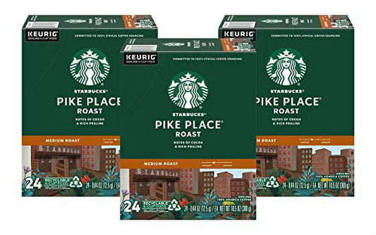 Starbucks Pike Place Roast coffee K-Cup portion packs for Keurig brewers, 72-count (3 boxes of 24).