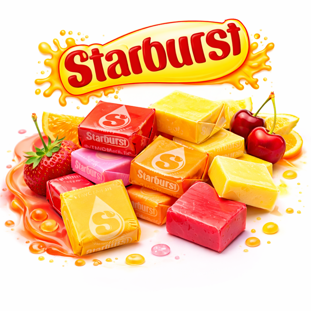 Assorted Starburst Original Fruit Chews in a bulk candy bag, colorful chewy fruit candies from Candy In Bulk.