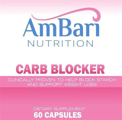 AmBari Nutrition carb blocker supplement bottle with dietary supplement capsules for reducing carbohydrate absorption.