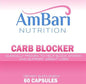AmBari Nutrition carb blocker supplement bottle with dietary supplement capsules for reducing carbohydrate absorption.