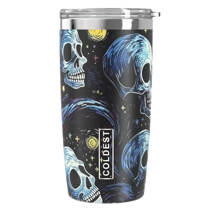 Coldest 20 oz Tumbler v2 hydration bottle with starry skull design, stainless steel insulation, and leak-proof lid.