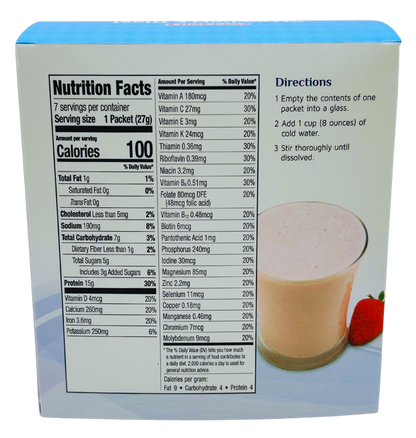 AmBari Nutrition Strawberry Blast smoothie shake with fresh strawberries and creamy texture in a clear glass.