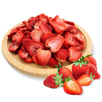 Freeze-dried strawberry slices from VFD.US, perfect for baking and smoothies, showcasing vibrant, whole dried strawberries.
