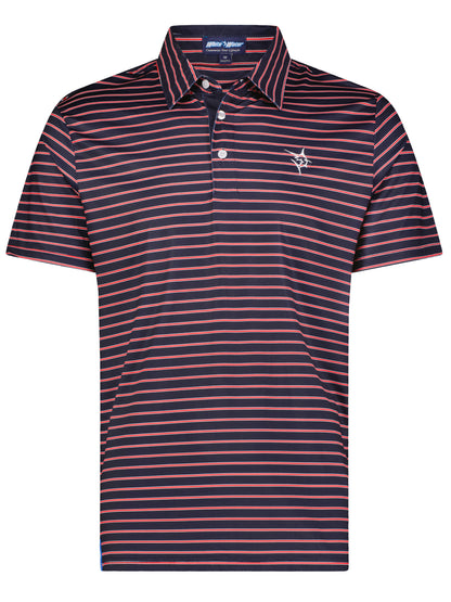 Navy and red White Water Life Striper Polo shirt displayed flat, showcasing its casual, stylish design.