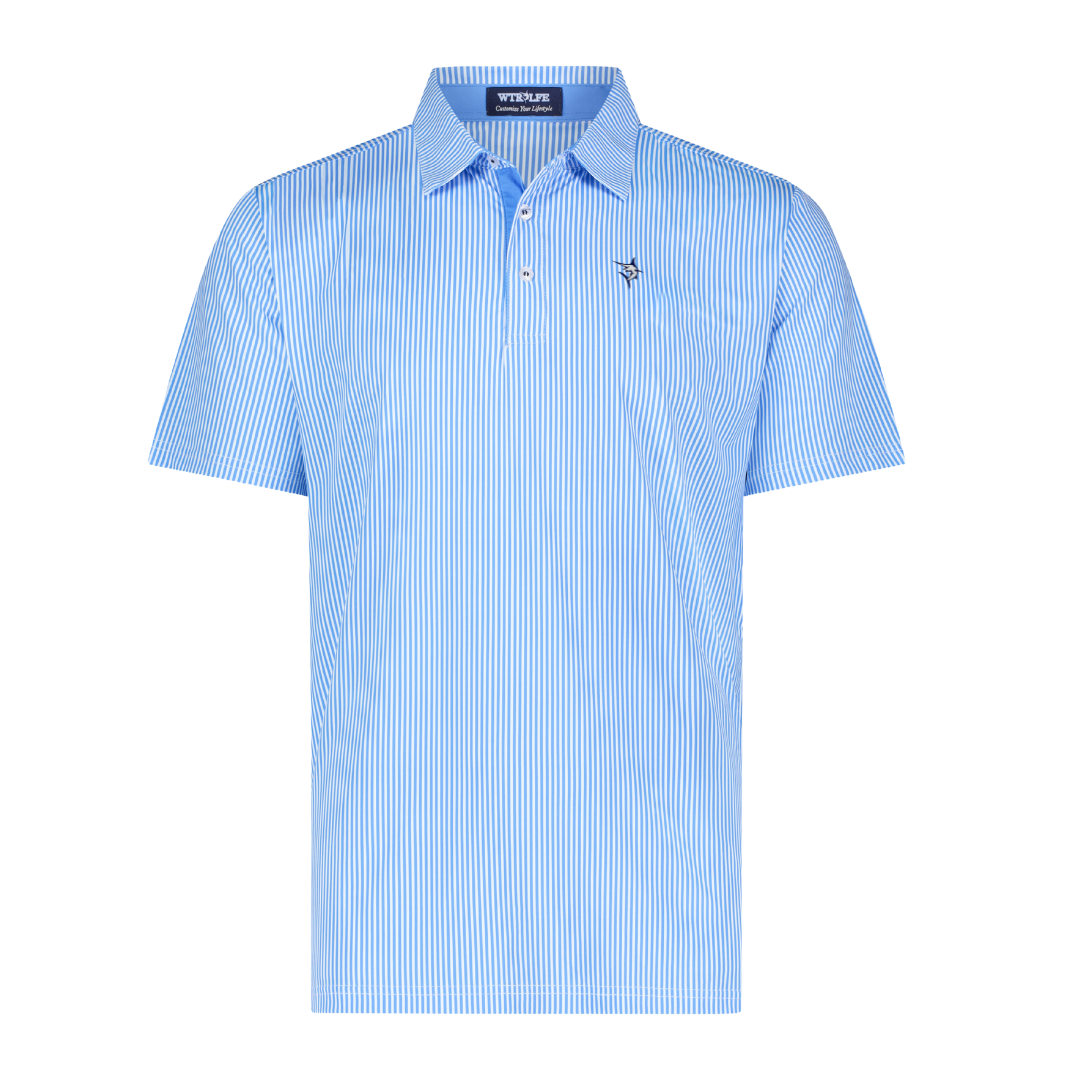 White Water Life Striper Performance Polo featuring a classic polo shirt design with performance fabric and subtle branding.