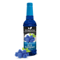 Bottle of Syruvia sugar-free blue raspberry syrup with a clear label and vibrant blue color.