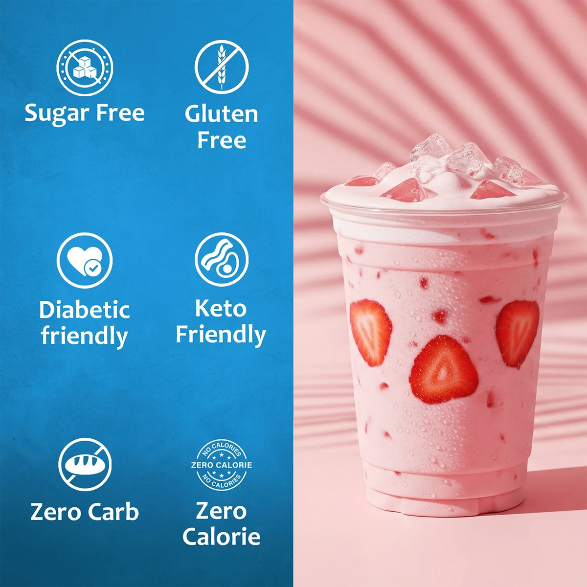 Sugar-free Pink Splash syrup by Syruvia, featuring a vibrant pink splash design on the bottle, suitable for diabetics.