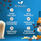 Sugar-free white chocolate mocha syrup by Syruvia in a clear bottle with a white cap, displayed against a plain background.